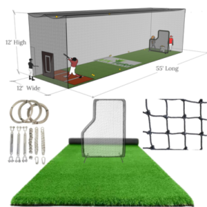 55′ Batting Cage Package: Turf, Nets, Hardware & L-Screen