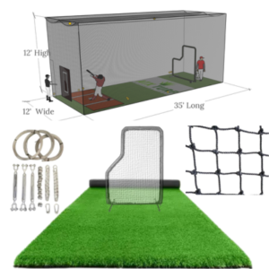 35′ Batting Cage Package: Turf, Nets, Hardware & L-Screen