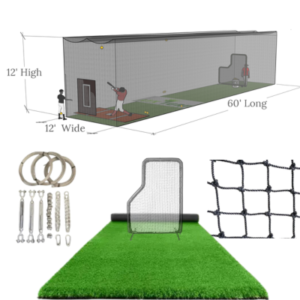 60′ Batting Cage Package: Turf, Nets, Hardware & L-Screen